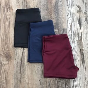 Set of athletic spandex. Black, Maroon, Dark Blue